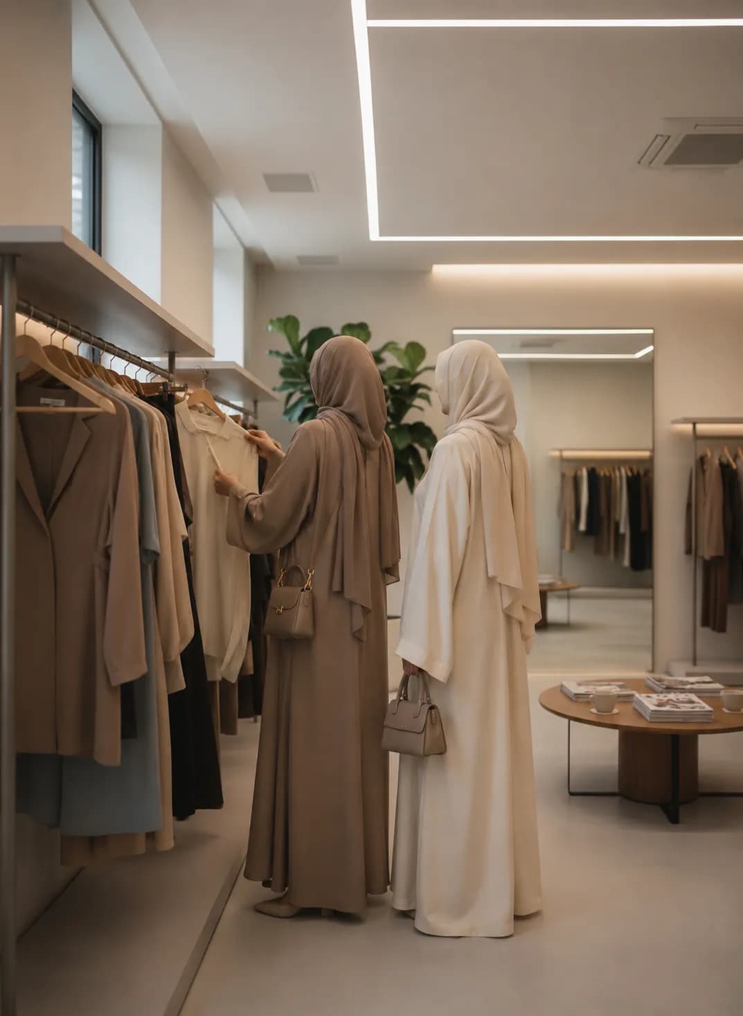 Women browsing elegant wardrobe pieces